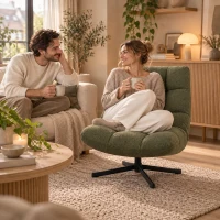 HOMCOM Draaifauteuil loungestoel met brede zitting, waterafstotende chenille-look, gekruiste stalen poten, groen(m-3)