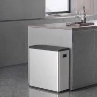 HOMCOM Poubelle de Cuisine Automatique 60 L, Poubelle à Double Compartiment, Capteur de Mouvement, Seaux Amovibles, Argent(m-2)