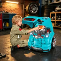 HOMCOM Kids Truck Engine Toy Set, with Horn, Light, Car Key, for Ages 3-5 Years - Teal(m-2)
