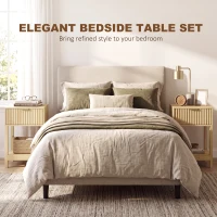 HOMCOM Modern Fluted Nightstand Set of 2, Bedside Table with Charging Station, Drawer and Open Shelf for Bedroom, Oak(m-5)