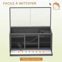 PawHut Cage à hamster cage gerbilles 2 niveaux toit ouvrable fenêtres cabane 2 échelle, 115 x 57 x 55 cm, gris(m-7)