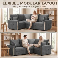 HOMCOM 228cm L Shaped Sofa with Lift-Up Storage, 3-Seater Sectional Sofa with Wide Deep Seat, Dark Grey(m-4)