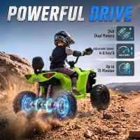 AIYAPLAY 24V 2 Seater Electric Quad Bike for Kids, Ride On Car ATV Toy w/ Forward Backward, for Boys Girls 3-8 Years, Green(m-4)