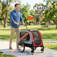 PawHut 2-In-1 Dog Bike Trailer Pet Stroller with Universal Wheel Reflector Flag Red(m-8)