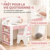 AIYAPLAY Bureau et Chaise pour Enfant 2 Pièces, Ensemble Table d'Activité, Tiroir, Bibliothèque pour Dessin, Lecture, Blanc Rose(m-7)