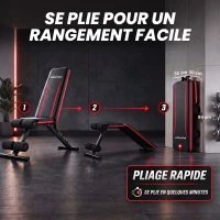 SPORTNOW Banc de Musculation Réglable Pliable Bandes de Résistance Développé Couché Inclinable Déclinable 128x42,5x115cm noir(m-6)