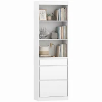 HOMCOM Hohes schmales Bücherregal 6 Ebenen mit 3 Schubladen 3 offenen Fächern 57x30x180 cm Weiß(m-8)
