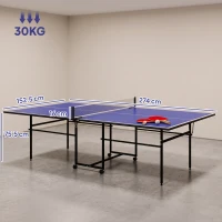 SPORTNOW 9FT Folding Table Tennis Table with Four Wheels, for Indoor Use, Blue(m-3)