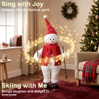 HOMCOM 2ft Singing Skiing Santa Claus, Standing Christmas Animated Santa Figure with Ski Board, Poles, Sound/Touch Activated(m-4)