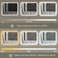 HOMCOM Espelho LED para Casa de Banho 90x70 cm com Bluetooth, 3 Tons de Luz, Antiembaciamento, Memória e IP44(m-6)