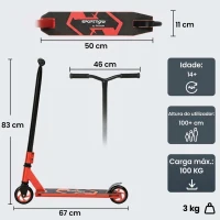 SPORTNOW Trotinete Acrobática para Truques com Plataforma em Alumínio, Rolamentos ABEC-7, Rodas de 110 mm e Guiador 360°, Vermelha(m-3)
