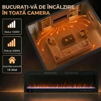 HOMCOM Șemineu Electric Încastrabil cu Flacără Independentă, 3 Moduri de Încălzire și Telecomandă, 152,4 x 9,4 x 47 cm, Negru(m-7)