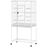 PawHut Cage à Oiseaux Portable avec 4 Mangeoires et 4 Perchoirs Pratique 81 x 48 x 162,5 cm Blanc(m-14)