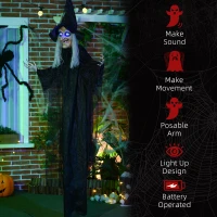 HOMCOM 6ft Outdoor Halloween Decoration Witch, Hanging Witch Prop Life Size with Sound and Motion Activated, Light Up Eyes, Talking Sound, Posable Arms(m-7)