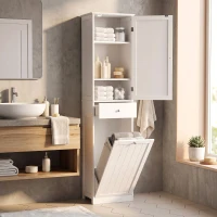 HOMCOM Smalle badkamerkast met kantelbaar wasvak, 180 cm, wit(m-2)