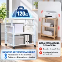 HOMCOM Soporte para Impresora con Ruedas 3 Niveles y Estante Ajustable 60x50x68 cmBlanco(m-4)