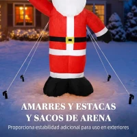 Outsunny Papá Noel Hinchable de Navidad 150 cm con Acabado Aterciopelado Bolsa de Almacenaje Decoración Navideña para Exterior(m-6)