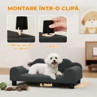 PawHut Canapea pentru câini cu cotiere de susținere, din lemn și țesătură French Terry, 66 x 42 x 28,5 cm, gri închis(m-7)