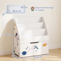 AIYAPLAY Kids Bookshelf, Montessori Inspired Childrens Bookcase with Moveable Drawer, 3-Tier Bookshelf for 3-8 Years, White(m-3)