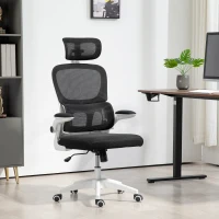 HOMCOM Scaun Ergonomic de Birou cu Înălțime Reglabilă, Brațe Rabatabile și Tetieră, 62x61x112-120 cm, Negru(m-10)