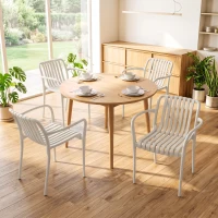 Outsunny Gartenstühle 4er Set Stapelbare Terrassenstühle mit Lamelldesign Armlehnen, Ergonomisch Cremeweiß(m-9)