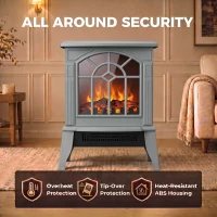 HOMCOM Freestanding Electric Fireplace, Electric Log Burner w/ LED Flame Effect, Overheating Safety System, 1000W/2000W, Grey(m-7)