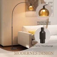 HOMCOM Stehlampe, gebogener Kopf, Fußschalter, Marmorsockel, Kunststoffschirm, Grau(m-4)