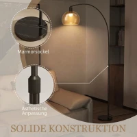 HOMCOM Stehlampe, gebogener Kopf, Fußschalter, Marmorsockel, Kunststoffschirm, Grau(m-7)
