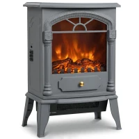 HOMCOM Freestanding Portable Fireplace, Electric Fireplace Stove Heater with 3D Flame Effect and Adjustable Thermostat, Grey(m-13)