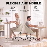 HOMCOM Velvet Desk Chair, Modern Office Chair with Height-Adjustable, Wheels, for Home Study Bedroom, Cream(m-6)