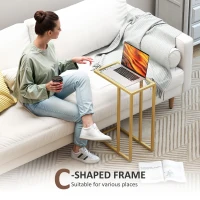 HOMCOM C-Shaped Side Table, Modern Slim End Table with Tempered Glass Tabletop, Steel Frame for Small Space, Living Room, Bedroom, Gold Tone(m-4)
