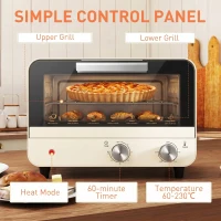 HOMCOM Mini Oven, Small Toaster Oven with Glass Door, Adjustable Temperature and Timer, Accessory Included, 750W, Cream White(m-7)
