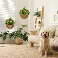 Outsunny Set of Two Hanging Lisianthus Flower Pots - Yellow/Green(m-10)