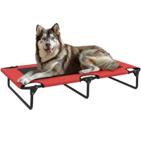 PawHut Portable Raised Dog Bed, Elevated Pet Cot with Breathable Mesh for Indoor Outdoor, for Large Dogs, Red(m-11)