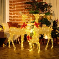 Outsunny Lighted Reindeer Christmas Decorations Outdoor, 3-Piece Light Up Deer Family Set of 3 with 283 LED Lights for Indoor, Lawn, Garden, Gold Tone(m-9)