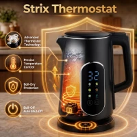 HOMCOM Kettle and Toaster Set with LED Touch Screen, Kettle with Strix Thermostat, 2 Slice Toaster w/ 6 Browning Levels, Black(m-5)