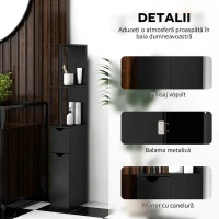 kleankin Coloană pentru baie cu 2 rafturi și 2 dulapuri, mobilier înalt și compact pentru baie, 15,2x29,8x118 cm, negru(m-5)