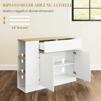 HOMCOM Credenza Cucina con 2 Ante, Ripiano Regolabile, 2 Cassetti, 3 Scomparti Aperti, 106x30x81.2 cm, Bianco(m-5)