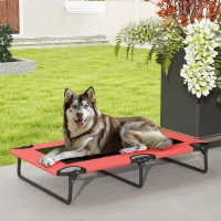 PawHut Portable Raised Dog Bed, Elevated Pet Cot with Breathable Mesh for Indoor Outdoor, for Large Dogs, Red(m-10)