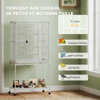 PawHut Cage à Oiseaux Portable avec 4 Mangeoires et 4 Perchoirs Pratique 81 x 48 x 162,5 cm Blanc(m-7)