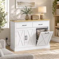 HOMCOM Tilt Out Trash Cabinet with Charging Station, Kitchen Island with Storage, 57 Liter Hidden Rubbish Bin Storage, White(m-10)