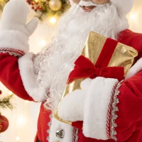 HOMCOM 5ft Life Size Singing Santa Claus, Animated Santa with Rotating Head, Waving Hand, Posable Arms, Sound Touch Activated(m-11)
