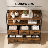 HOMCOM Chest of Drawers, Bedroom Fabric Dresser with 5 Drawers, Storage Organiser Unit with Open Shelves, Rustic Brown(m-4)