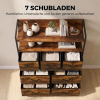 HOMCOM Schlafzimmer Kommode mit 7 Schubladen und Stahlrahmen, Stoffkommode in  Rustikal-Braun(m-4)