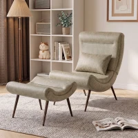 HOMCOM Cadeirão Retro com Apoia-pés em Leathaire e Almofada Lombar, Branco Creme(m-10)
