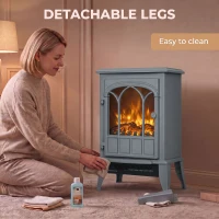 HOMCOM Freestanding Electric Fireplace, Electric Log Burner with LED Flame Effect, Overheating Safety System, 1000W/2000W Grey(m-8)