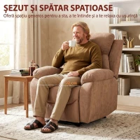 HOMCOM Fotoliu Reclinabil Manual cu Material cu Aspect de In, Suport pentru Picioare și Cotiere Căptușite, Maro Închis(m-5)