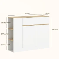 HOMCOM Bufet de Bucătărie cu 2 Uși, Raft Reglabil, 2 Sertare și 3 Compartimente Deschise, 106x30x81,2 cm, Alb(m-3)