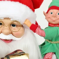 HOMCOM 4ft Singing Dancing Santa Claus, Standing Christmas Animated Santa Figure with Elf, Gift Box, Sound/Touch Activated(m-10)