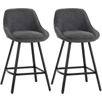 HOMCOM Bar Stools Set of 2, 64 cm Modern Linen-Touch Fabric 360° Swivel Counter Height Bar Chairs, Dark Grey(m-15)
